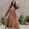 UpMost THE RAQUEL FLORAL MAXI DRESS IN RED BEAN DRESSES