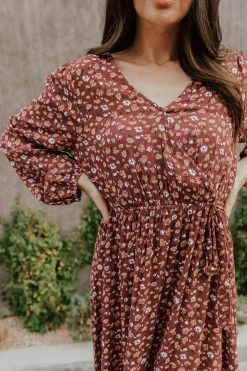 UpMost THE RAQUEL FLORAL MAXI DRESS IN RED BEAN DRESSES