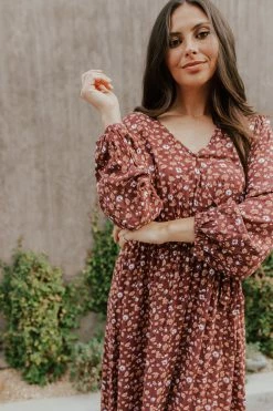 UpMost THE RAQUEL FLORAL MAXI DRESS IN RED BEAN DRESSES