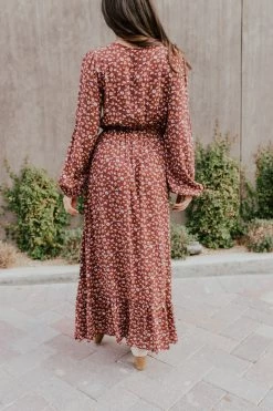 UpMost THE RAQUEL FLORAL MAXI DRESS IN RED BEAN DRESSES