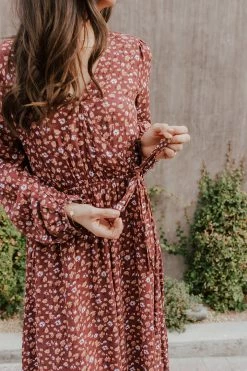UpMost THE RAQUEL FLORAL MAXI DRESS IN RED BEAN DRESSES