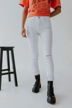 Vervet By Flying Monkey BOTTOMS THE VERVET HIGH RISE DISTRESSED SKINNY JEANS IN OPTIC WHITE