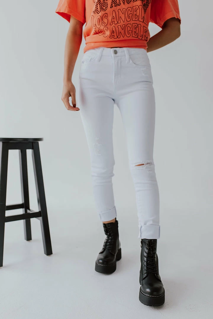 Vervet By Flying Monkey BOTTOMS THE VERVET HIGH RISE DISTRESSED SKINNY JEANS IN OPTIC WHITE 1 Vervet By Flying Monkey BOTTOMS THE VERVET HIGH RISE DISTRESSED SKINNY JEANS IN OPTIC WHITE