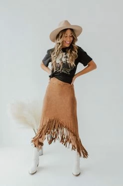 Blue Buttercup THE JESSIE FRINGED SKIRT IN CAMEL