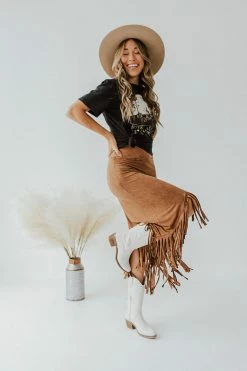 Blue Buttercup THE JESSIE FRINGED SKIRT IN CAMEL