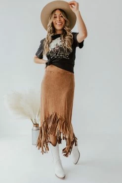 Blue Buttercup THE JESSIE FRINGED SKIRT IN CAMEL