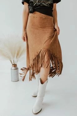 Blue Buttercup THE JESSIE FRINGED SKIRT IN CAMEL