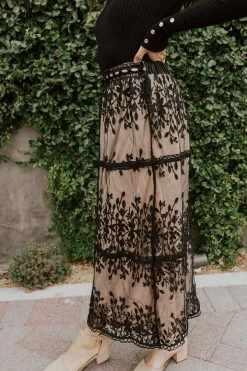 Polagram/Baevely THE ALMA EMBROIDERED LACE MAXI SKIRT IN BLACK