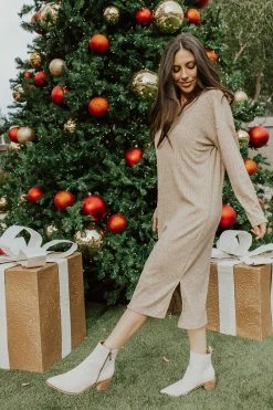 Elloh THE ROSELLE RIBBED MIDI DRESS IN BROWN SUGAR