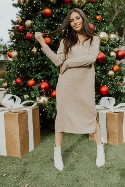 Elloh THE ROSELLE RIBBED MIDI DRESS IN BROWN SUGAR