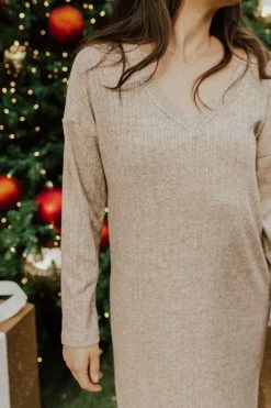 Elloh THE ROSELLE RIBBED MIDI DRESS IN BROWN SUGAR