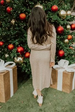 Elloh THE ROSELLE RIBBED MIDI DRESS IN BROWN SUGAR