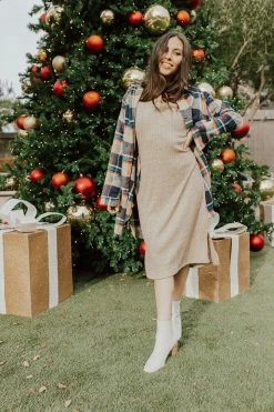 Elloh THE ROSELLE RIBBED MIDI DRESS IN BROWN SUGAR