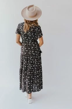 Fashion District LA DRESSES THE BRINLY FLORAL MIDI DRESS IN BLACK