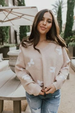 Le Lis TOPS THE BUTTERFLY V-NECK SWEATER IN TAUPE