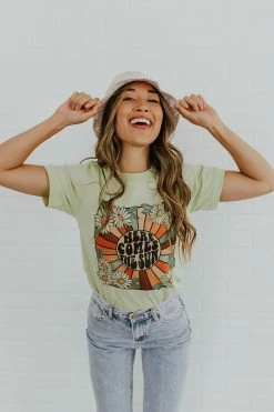 Bella Closet TOPS THE HERE COMES THE SUN VINTAGE GRAPHIC TEE IN SPRING GREEN