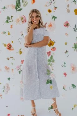 Solution Clothing DRESSES THE DEANNA FLORAL DRESS IN DUSTY BLUE