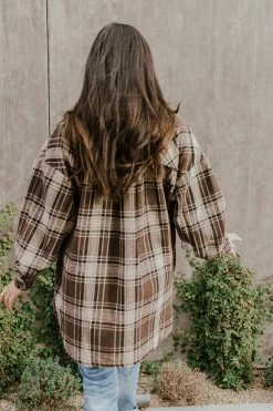 Main TOPS THE BRADLEY PLAID SHACKET IN BROWN