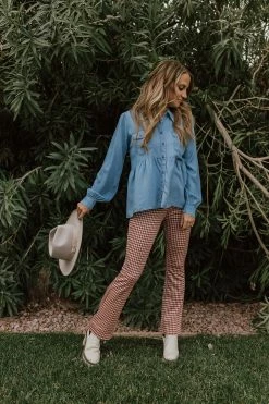 Polagram/Baevely BOTTOMS THE CHECKMATE CHECKERED PANTS IN RUST