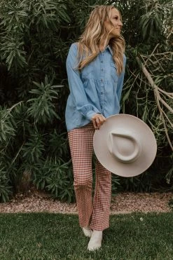 Polagram/Baevely BOTTOMS THE CHECKMATE CHECKERED PANTS IN RUST