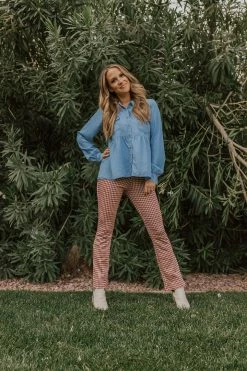 Polagram/Baevely BOTTOMS THE CHECKMATE CHECKERED PANTS IN RUST