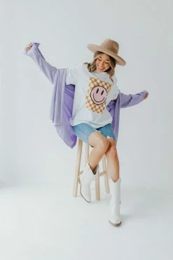 12pm By Mon Ami THE CHECKERED SMILEY TEE IN WHITE