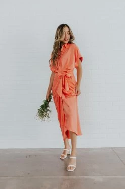 Mable THE MISS HONEY BUTTON DOWN DRESS IN CORAL DRESSES