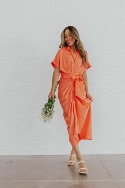 Mable THE MISS HONEY BUTTON DOWN DRESS IN CORAL DRESSES