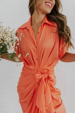 Mable THE MISS HONEY BUTTON DOWN DRESS IN CORAL DRESSES