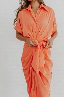 Mable THE MISS HONEY BUTTON DOWN DRESS IN CORAL DRESSES