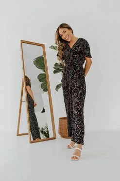 Lily Clothing THE DOLLY POLKA DOT JUMPSUIT IN BLACK