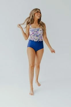 PINK DESERT MINI RUFFLE CROP PEPLUM SWIM TOP IN WILD LAVENDER