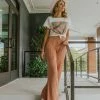Promesa BOTTOMS THE BAYLOR KNITTED WIDE LEG PANTS IN BLUSH