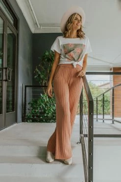 Promesa BOTTOMS THE BAYLOR KNITTED WIDE LEG PANTS IN BLUSH