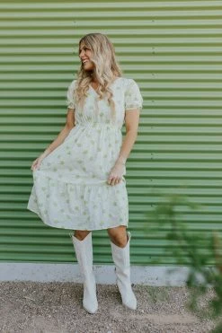 Polagram/Baevely THE LILLIAN TIERED DRESS IN LIME FLORAL