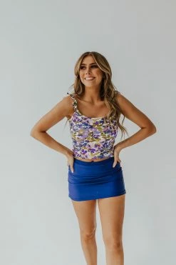 PINK DESERT SWEETY FLUTTER CROP SWIM TOP IN WILD LAVENDER