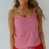 PINK DESERT TIE FRONT BLOUSON TANKINI SWIM TOP IN SUMMER GINGHAM