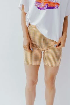 Polagram/Baevely THE OUT AND ABOUT BIKER SHORTS IN ORANGE GINGHAM BOTTOMS