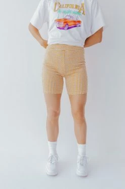 Polagram/Baevely THE OUT AND ABOUT BIKER SHORTS IN ORANGE GINGHAM BOTTOMS