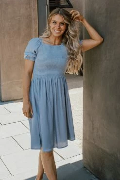 In-Loom DRESSES THE DEMI SMOCKED DRESS IN LIGHT DENIM