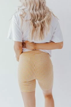 Polagram/Baevely THE OUT AND ABOUT BIKER SHORTS IN ORANGE GINGHAM BOTTOMS