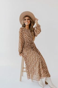POLAGRAM THE BECCA FLORAL DRESS IN MOCHA DRESSES