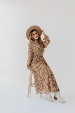 POLAGRAM THE BECCA FLORAL DRESS IN MOCHA DRESSES