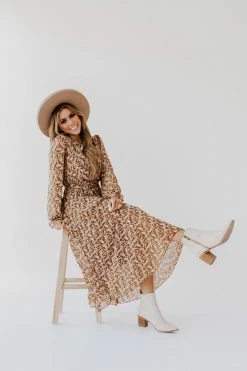 POLAGRAM THE BECCA FLORAL DRESS IN MOCHA DRESSES