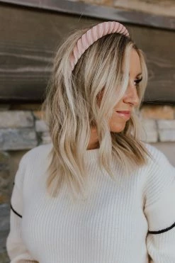 FAIRE ACCESSORIES THE VELVET STRIPE HEADBAND IN BLUSH