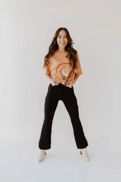 La Miel THE BENTLEY RIBBED FLARE PANTS IN BLACK