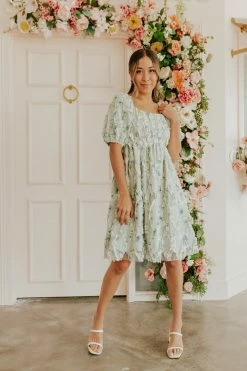 Polagram/Baevely THE EDEN FLORAL BABYDOLL DRESS IN LIGHT SAGE