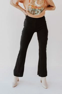 La Miel THE BENTLEY RIBBED FLARE PANTS IN BLACK
