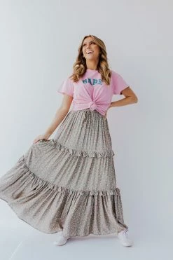 Easel THE ROSE GARDEN MAXI SKIRT IN GREEN SKIRTS