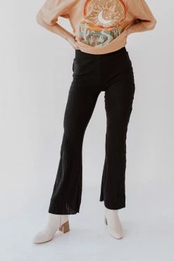 La Miel THE BENTLEY RIBBED FLARE PANTS IN BLACK